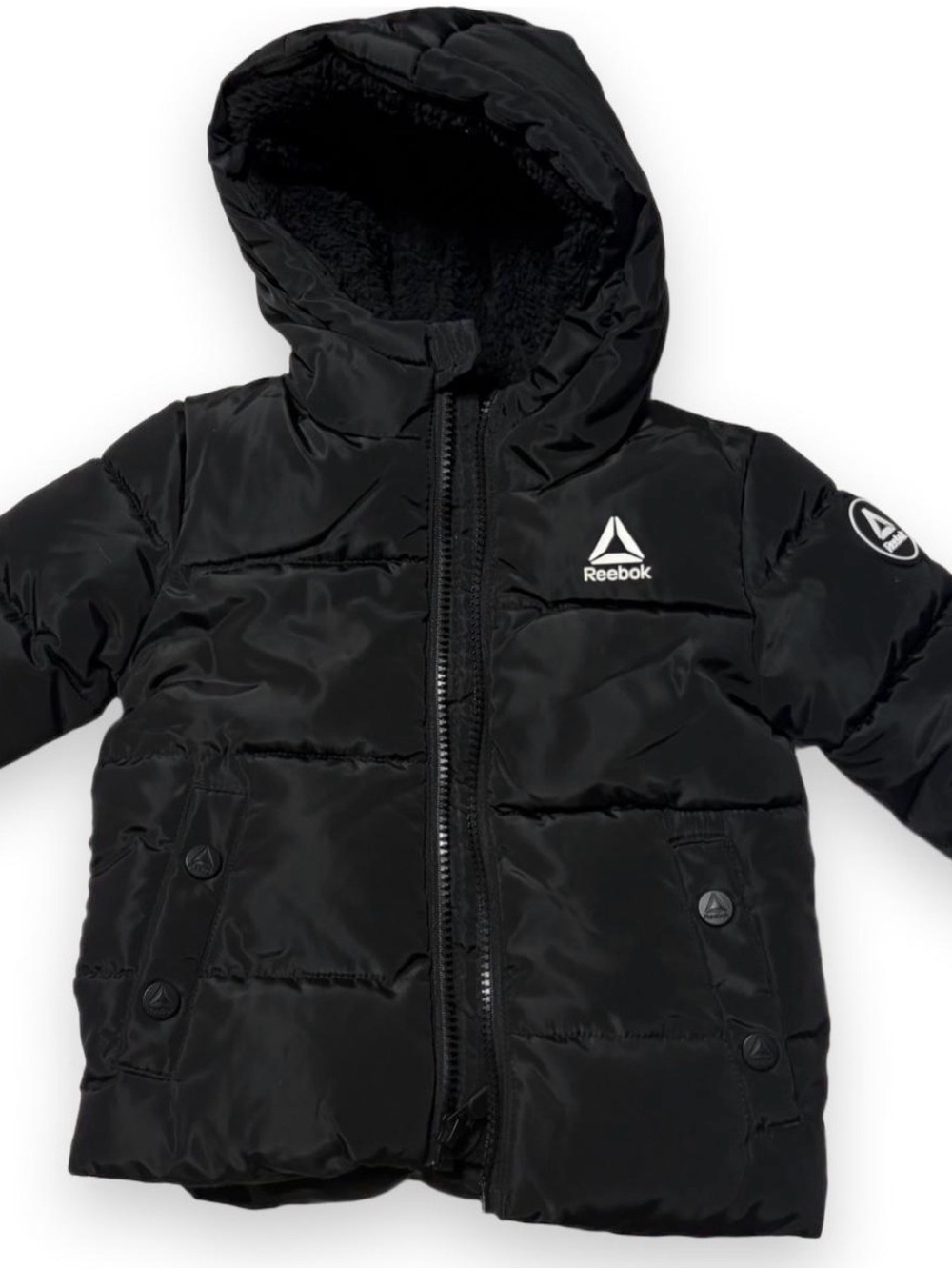 Reebok Kids size 12 months Black Hooded Puffer Jacket. Never worn - Picture 1 of 5